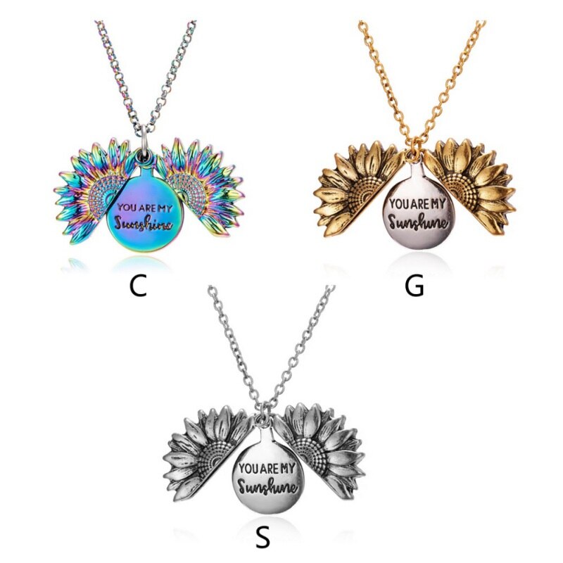 Women Gold Necklace You are my sunshine Open Locket Sunflower Pendant Necklace Jewelry Pendant Custom Sunshine Necklace