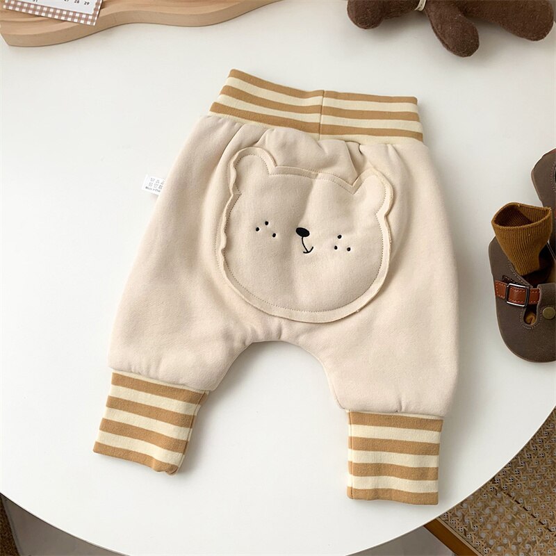 Pantalon en PP épais pour bébé, vêtement d&#39;hiver ample, taille élastique, sarouel de dessin animé, bas en laine pour tout-petit garçon: Kaki / (80) 6-12 Months