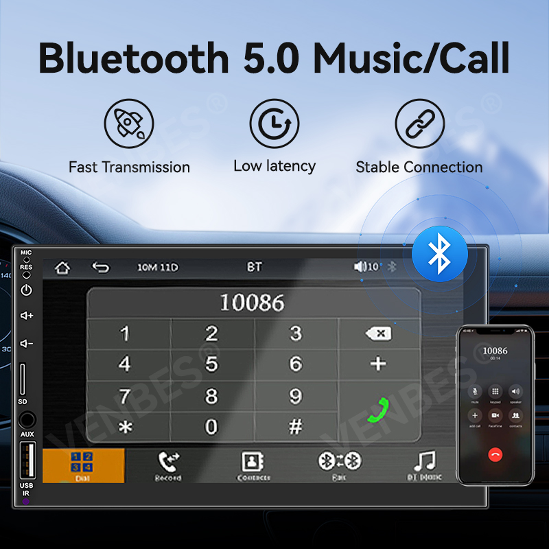 VENBES 7 "Radio Universal para coche CarPlay Android Auto 1 DIN reproductor Multimedia pantalla táctil Mirrorlink BT Audio automático