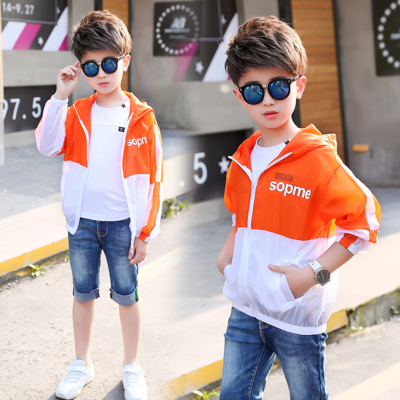 Kids Jongens Letters Gedrukt Bescherming Zomerzon Kleding Grote Maagdelijke Jas Casual Jas 6-12 Jaar Oud