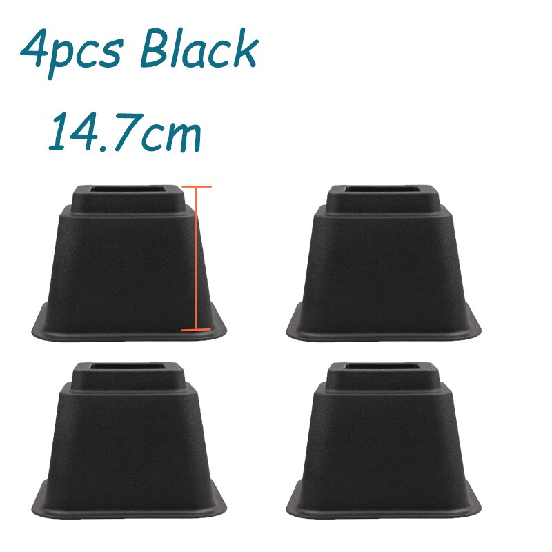 4/8 Pcs Plastic Bed Risers Set Stoel Meubels Lift Blokken Olifant Voeten Meubels Raiser Aid Voor Raising Bed stoel Cups Vierkante: Black14.7cm x4pcs