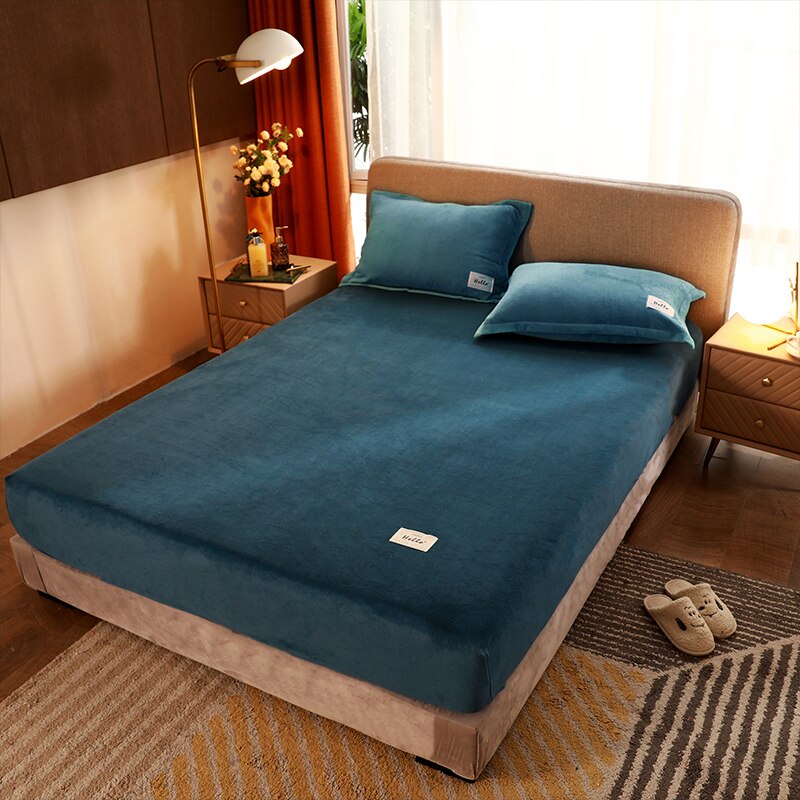 Fitted Sheet Winter Keep Warm Bed Linen Home Thickened Soft Milk Velvet Mattress Cover 150x200 180x200cm Adult Kids Bedspread