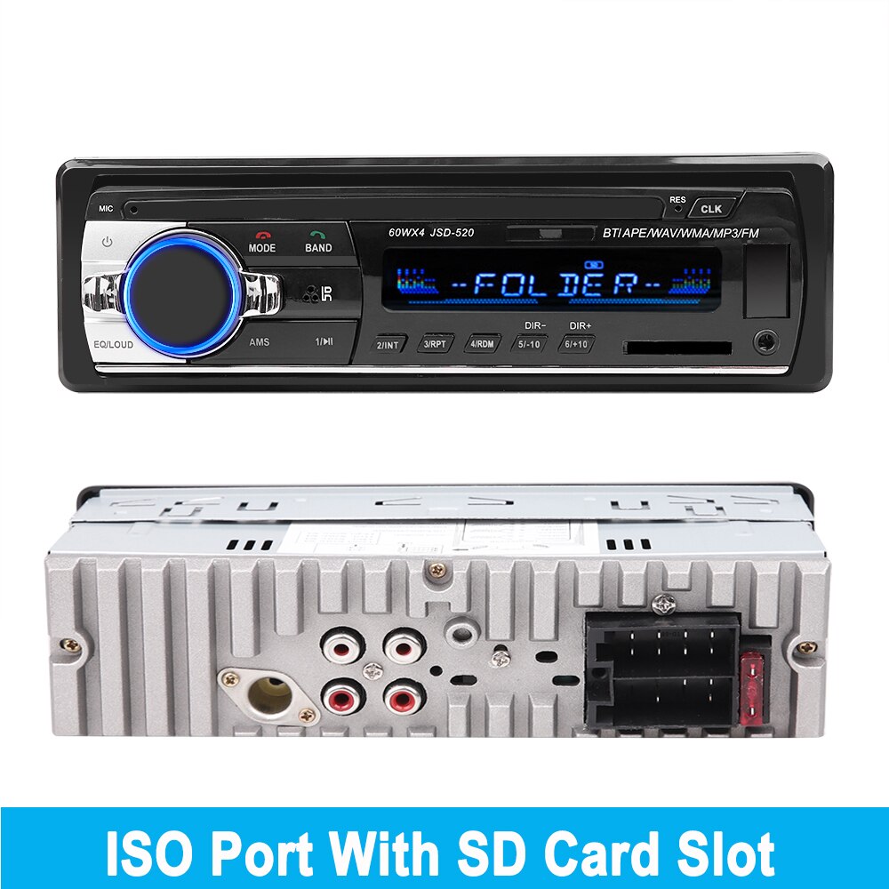 Autoradio stéréo numérique, Bluetooth JSD-520, 1 Din, lecteur MP3, 4x60W, Audio FM, récepteur de musique, USB/SD, avec entrée AUX au tableau de bord: ISO For SD Card