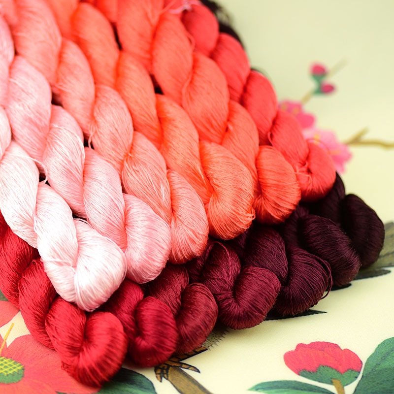 silk embroidery thread / 100% silk thread /hand embroidery embroider cross stitch/red series/13 gradient colors: 13 colors