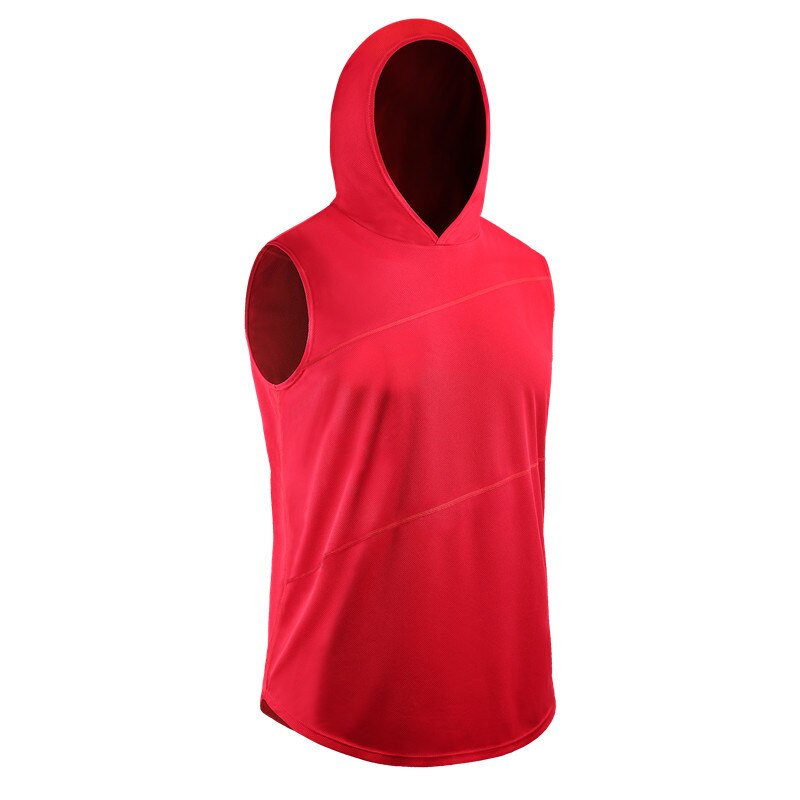 Hurtigtørrende t-shirt herre udendørs sport åndbar hætteløs ærmeløs t-shirt herre gym løbe t-shirt  b5036: Rød / Xl