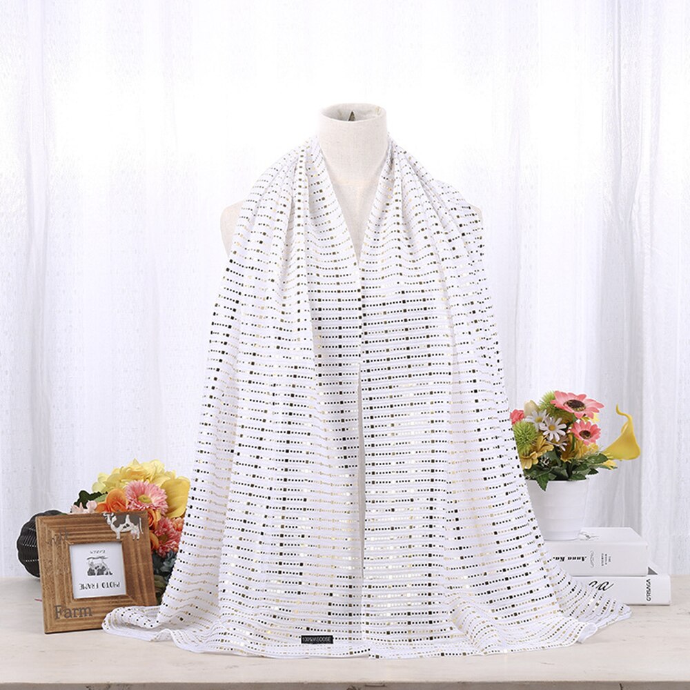 Jedwabny szalik cekinowy pałąk muzułmanie turban moda szalik góra wiosna jesień szale popularny styl malezja szyfon Hijabs: 01 biały