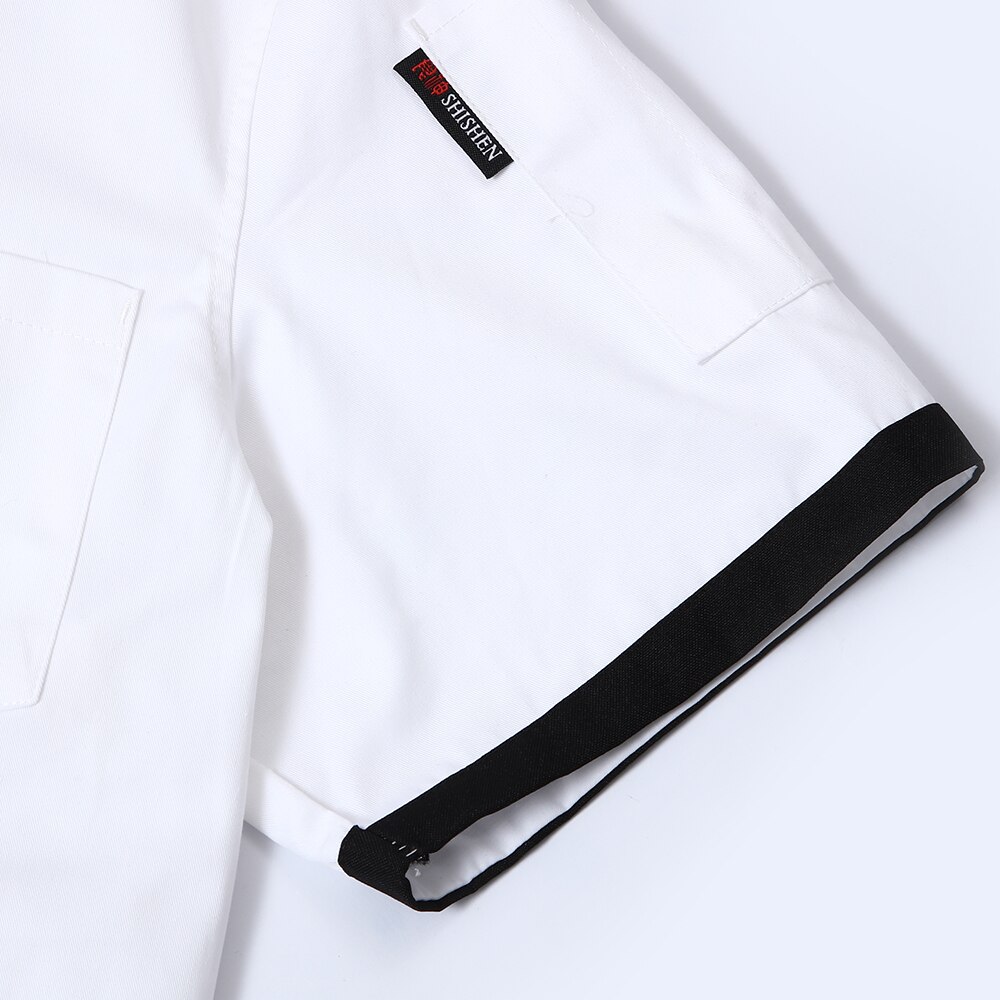 collar negro transpirable corto-Manga chef uniforme unisex de cocina chef chaqueta café uniforme de mozo de restaurante