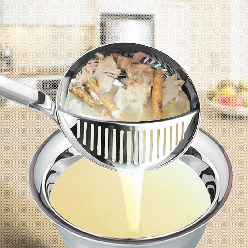 Cuchara de cocina de acero inoxidable para sopa, olla casera, cucharón de con filtro hueco