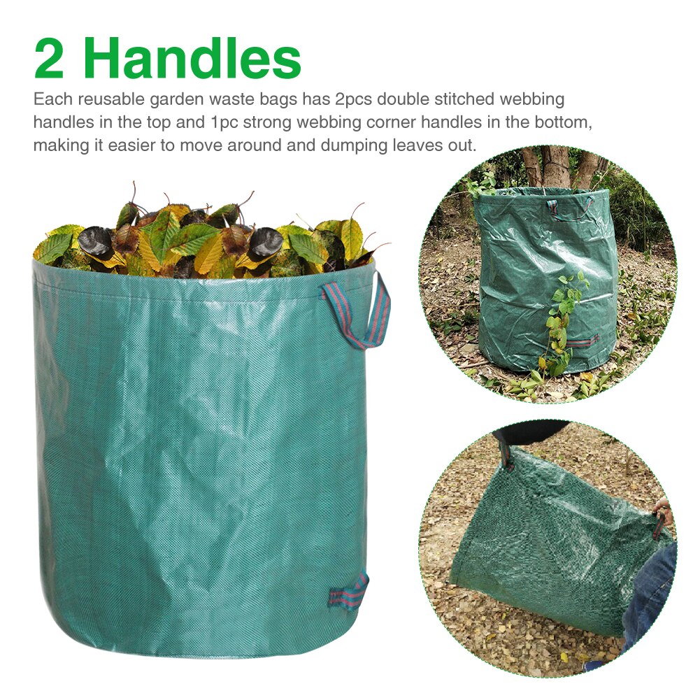 Sacs pliables réutilisables de jardin, 3 pièces, sacs à double poignée, stockage robuste des débris de pelouse et des feuilles, déchets de jardin portables