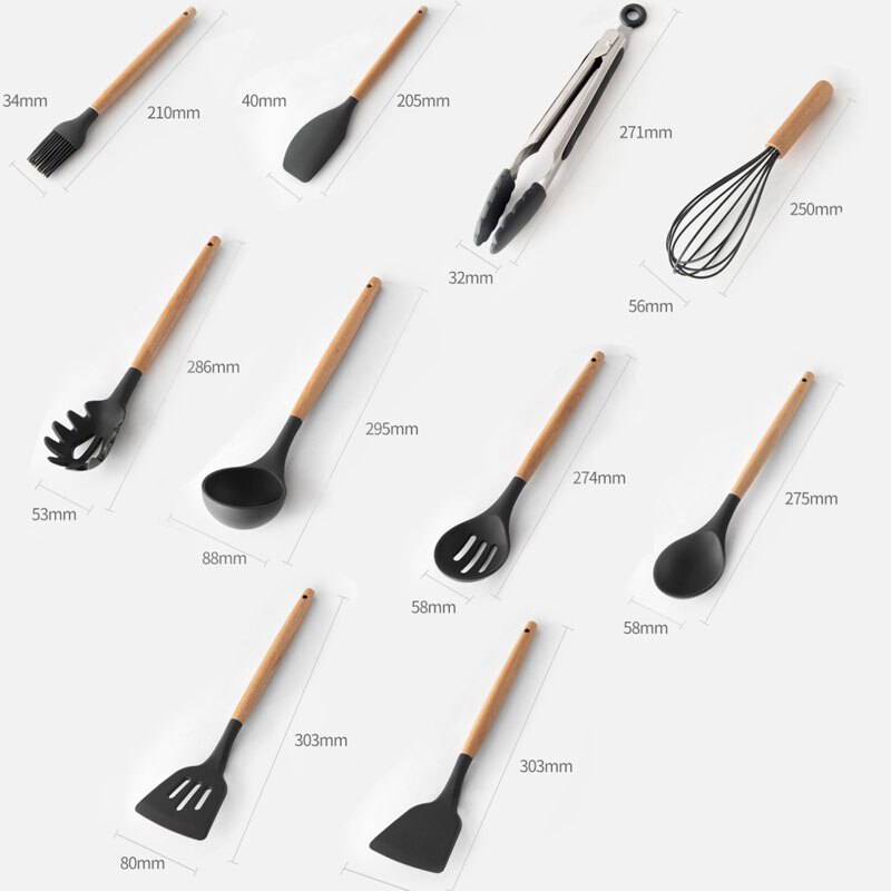 Keukengerei Set, NAUDILIFE 12 stuks 10 haak niet-stick kookgerei met houten handvat