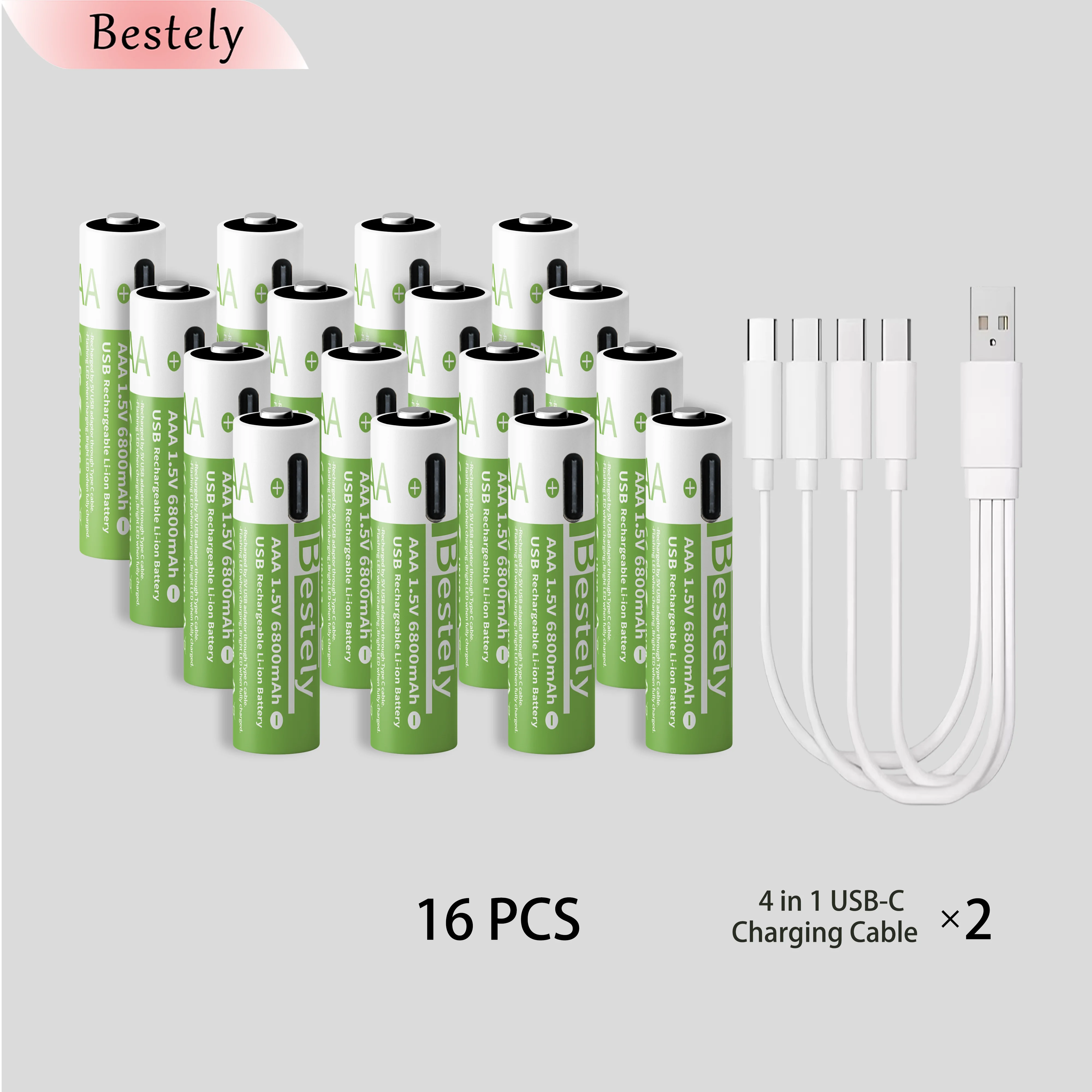1.5v AAA 6800mAh Rechargeable Lithium Batteries High Capacity AAA Li-ion Battery Type-C USB 2000 times cycle with free cable: SKY BLUE