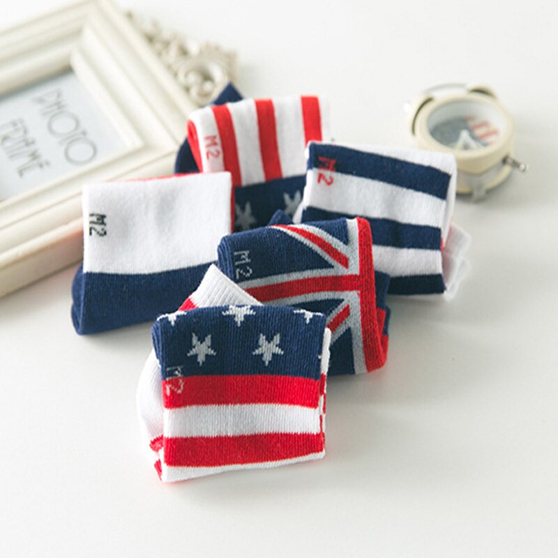 10 pieces=5 Pairs / Lot Spring Summer Flag Pattern Cotton Children Socks 4 - 12 Years Kids Boys / Girls Boat Socks