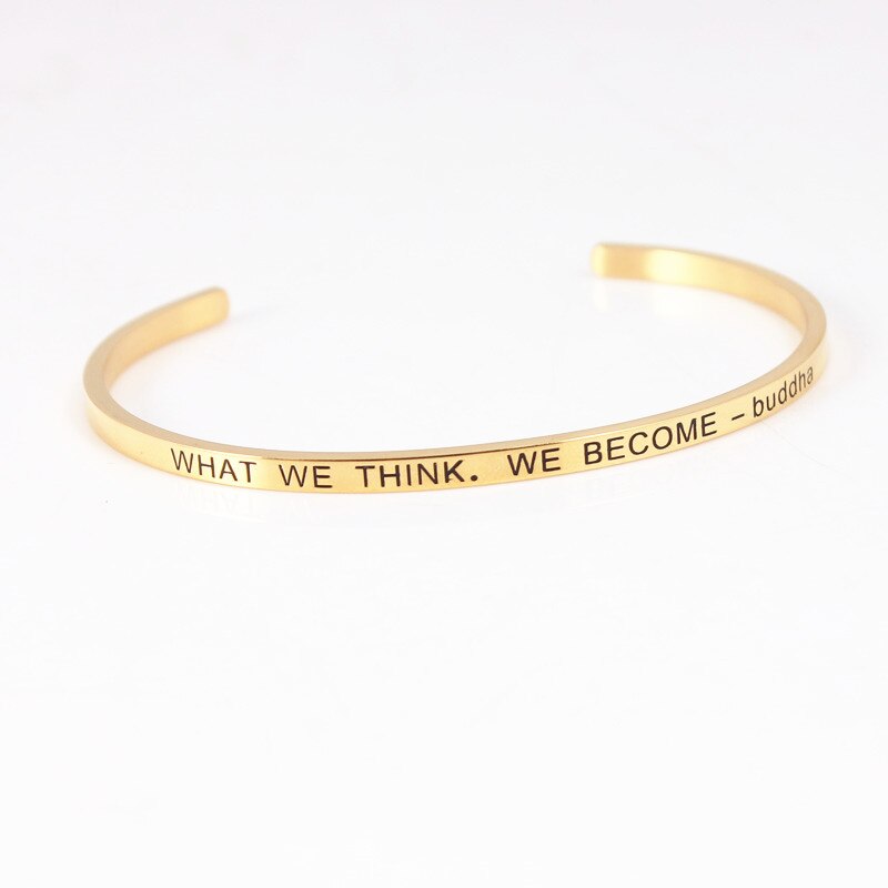 Trend Quotes Mantra Bracelets 316L Stainless Steel Open Cuff Bangle Women Gold Inspirational Jewelry Bracelets: WHAT WE THINK WE BEC