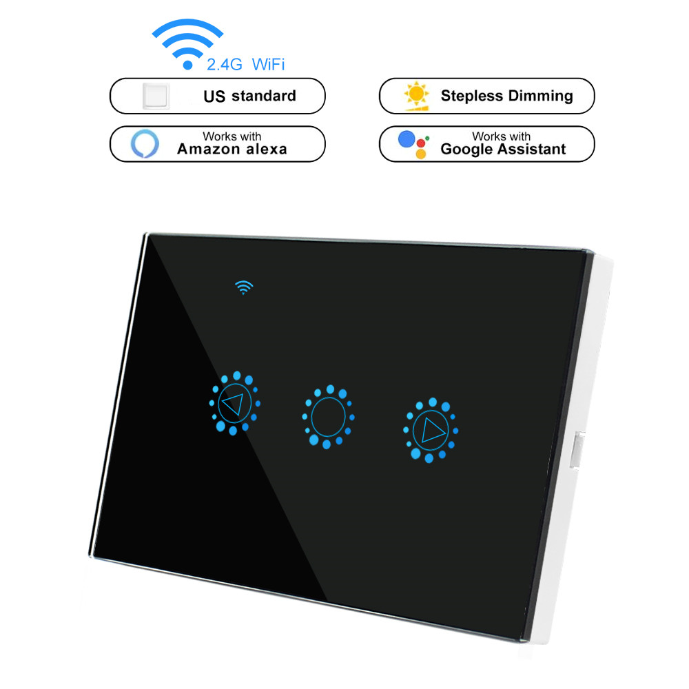 Dimbar wifi smart lysbryter 1 gjeng berøringskontroll trinnløs mørkere bryter 300w fjernkontroll alexa google assistent ifttt: Oss svarte