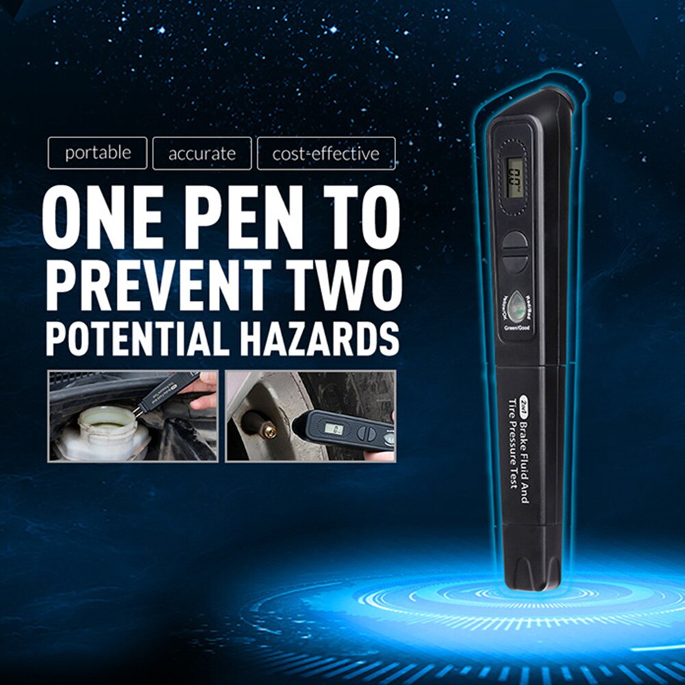 2 in 1 Universal Car Brake Fluid Tester Tire Pressure Gauge Digital Check Pen Vehicle Testing Tool for Automobile