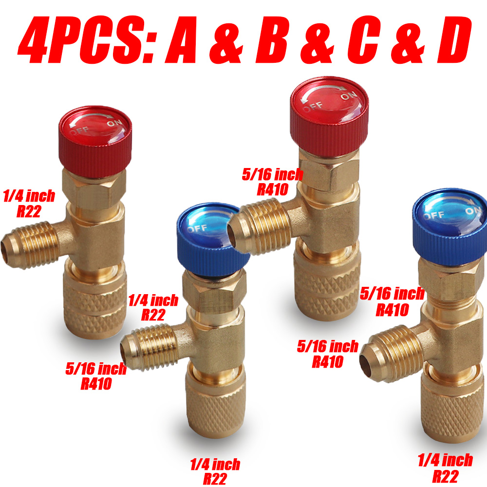 1/2/4PCS Air Conditioning Refrigerant Safety Valve R410A R22 1/4" Refrigeration Charging Safety Liquid Adapter Hand Tool Parts: Yellow