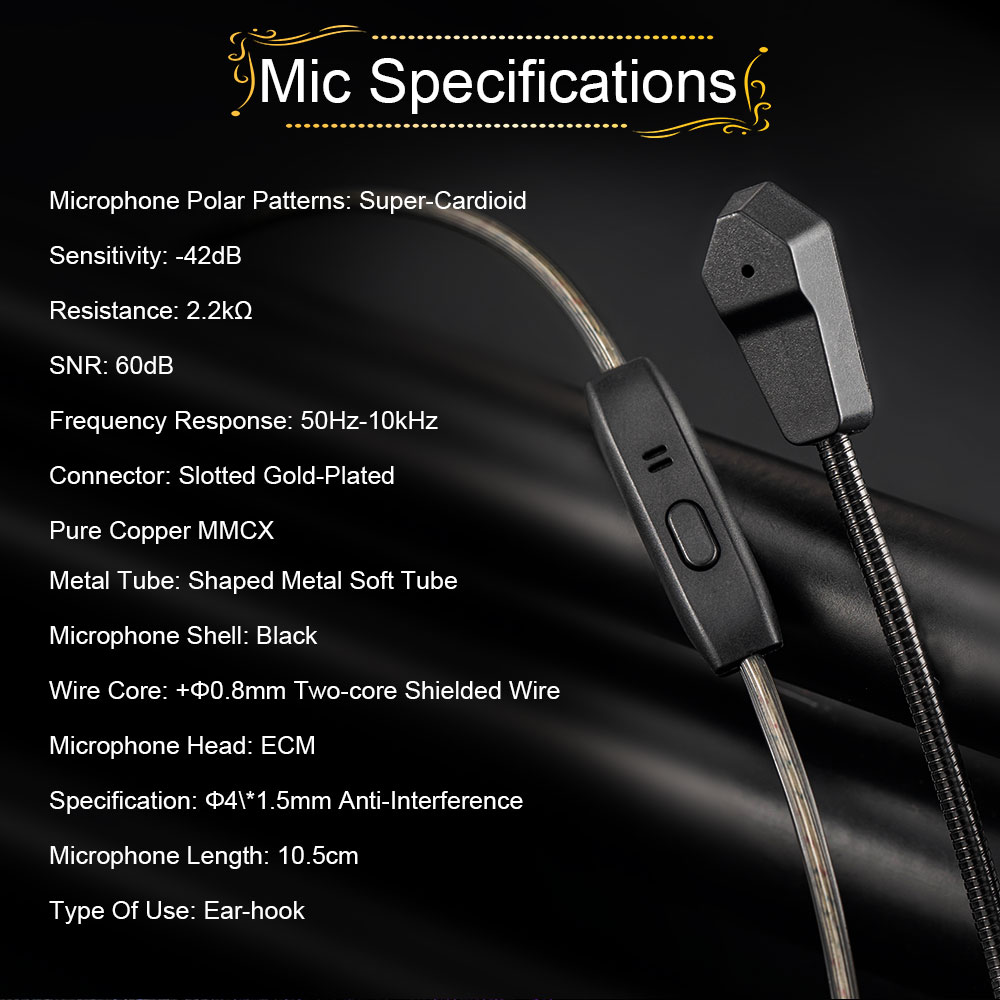 Kinera Celest Wyvern Czarne słuchawki douszne 10 mm LCP Dynamiczny sterownik z odłączanym mikrofonem wysięgnikowym Kabel IEM Słuchawki audio