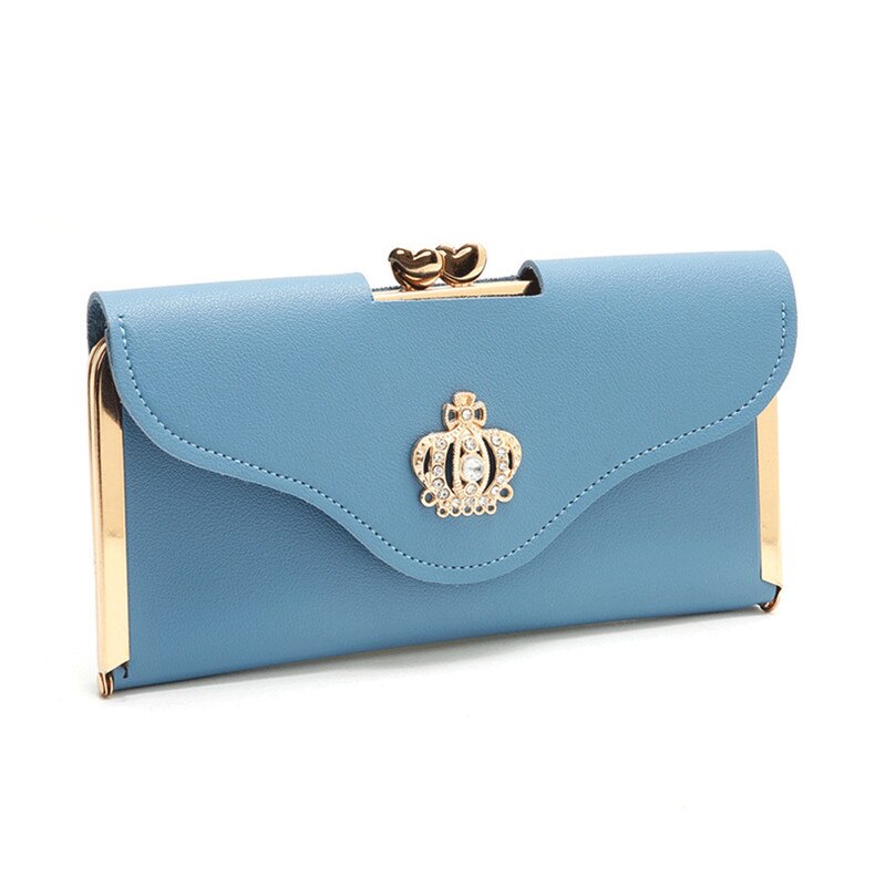 Women Lady PU Leather Clutch Case Long Hand Bag Purse Wallet Handbag: Blue