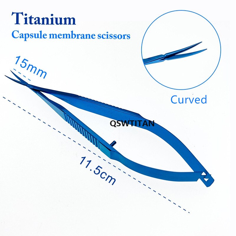 Titanlegering/rustfrit stål oftalmisk mikrokirurgi 12.5cm kapsel membran saks mikro saks instrument: Titanium buet