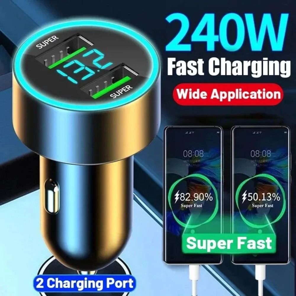 Cargador de teléfono para coche con puertos USB duales, adaptador tipo C de carga rápida de 240W para coche de 12-24v, no se puede apagar fácilmente