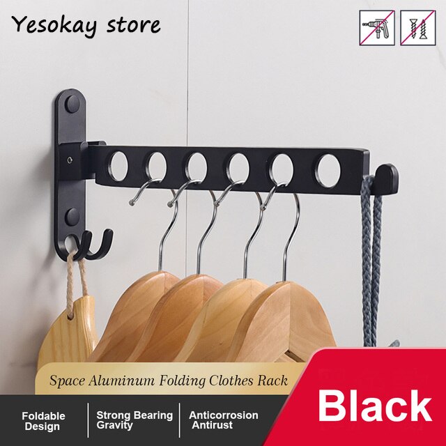 Aluminium Zwart Kledingrek Swivel Folding Kleerhanger Rack Droger Balkon Droogrek Voor Kleding Hanger Wandmontage: Black Single Rack