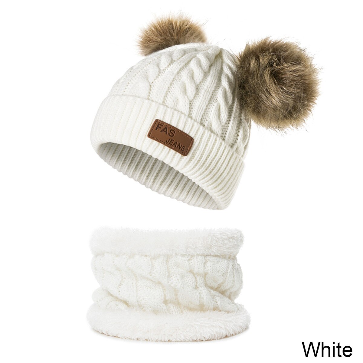 Mltbb Winter Muts En Sjaal Set Voor Kinderen Gebreide Beanie Muts Jongens Meisjes Kinderen Winter Hoed Pom Pom Winter motorkap Ring Sjaals: A