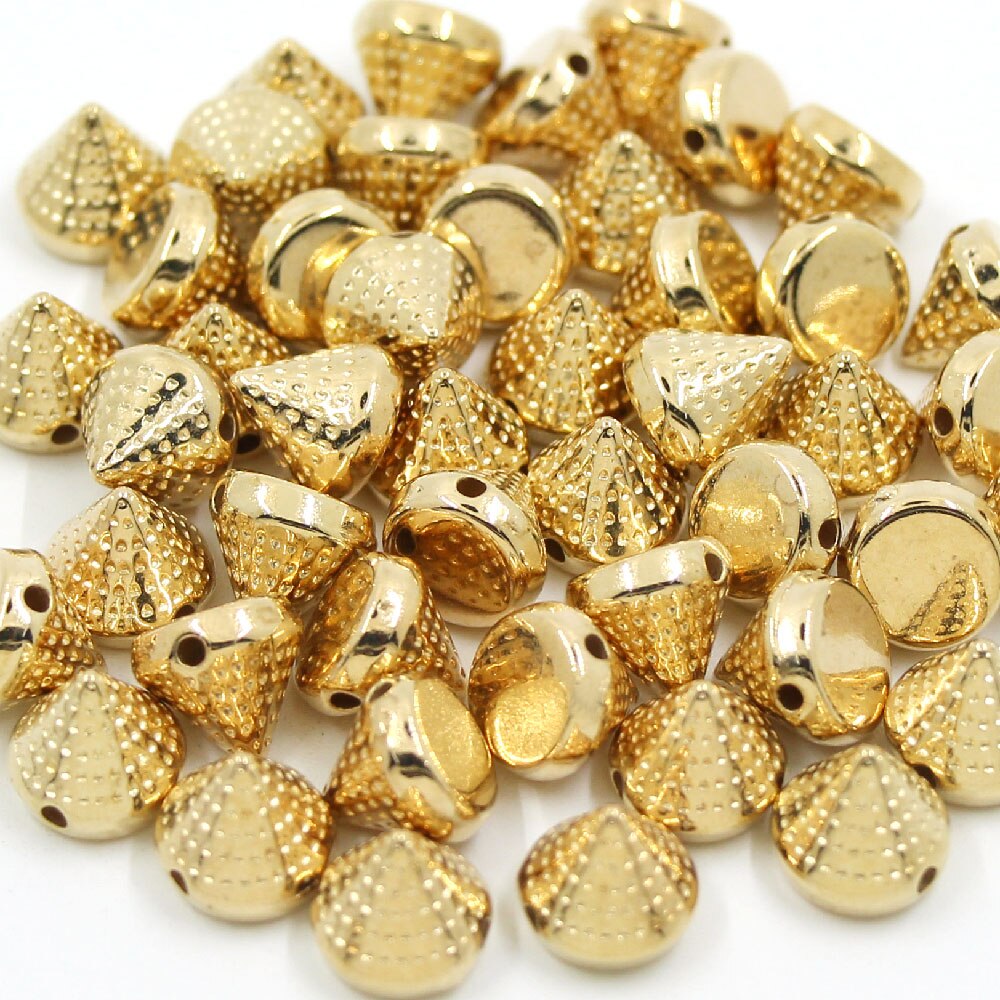100Stck 10MM Kunststoff Kegel Spikes Silber Gold Nieten CCB Kegel Mit Punkt NäHenne Bolzen Auf Kleidung Punk Zubehör DIY Perlen Handwerk