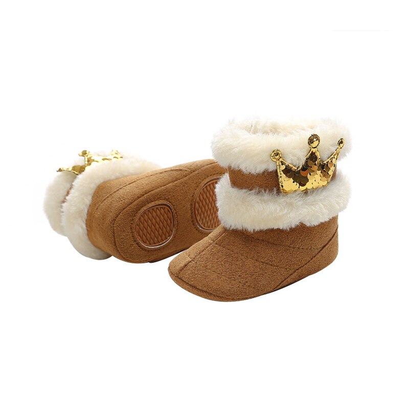 Baby Schoenen Peuter Baby Meisje Crown Schoenen Zachte Crib Zool Schoenen Pasgeboren Sequin Crown Fuzzy Winter Warme Laarzen