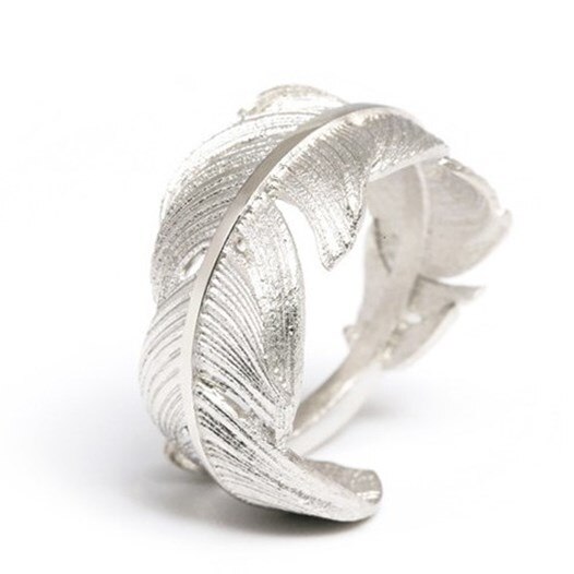 Bijoux de mariée tendance couleur argent, bagues en plumes pour femmes et filles, style bohème Vintage, grande bague de fiançailles, ,