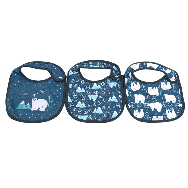 3 stuks / set baby slabbetjes met cartoon print, katoenen mix baby sjaal, maaltijdkraag, boertje, drukknoop baby slabbetjes: Ijsbeer