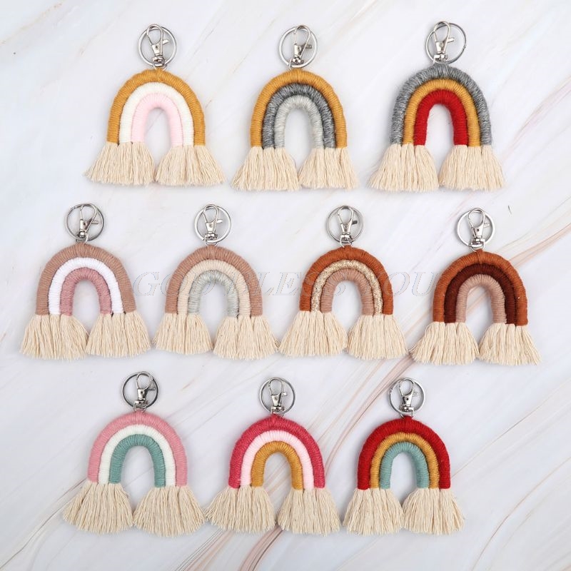 Vævning regnbue nøgleringe til kvinder boho håndlavet nøgleholder nøglering macrame taske charme bil hængende smykker