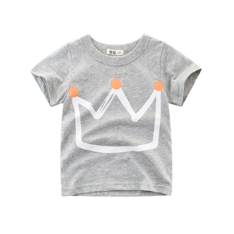 Zomer Kids Jongens Met Korte Mouwen T-shirts Tops Kleding Kroon Baby Tees Kinderen Kleding Kid Katoen Outfit 2-9Y: gray / 24M(90)