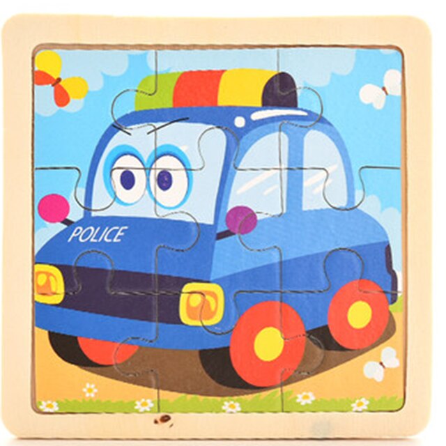 Giocattoli per bambini puzzle in legno puzzle 3D in legno animali da cartone animato per bambini/puzzle di trasporto giocattoli educativi: police car