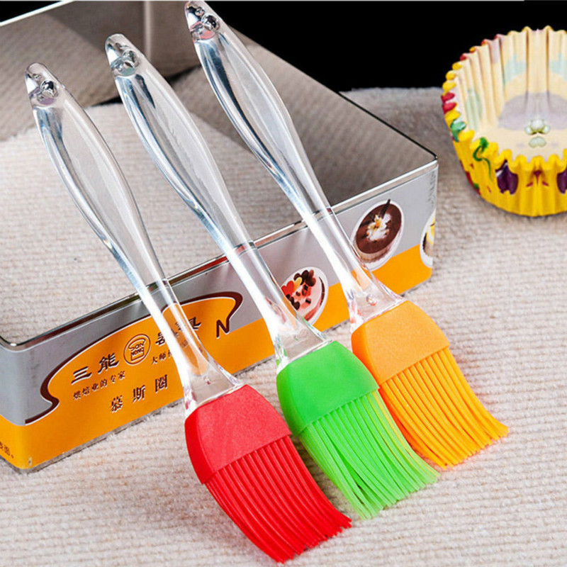 BBQ Basting Sauce Brush Silicone Pastry Brush Baking BBQ Basting Brush Baking oil Brush Clear Handle Random Color