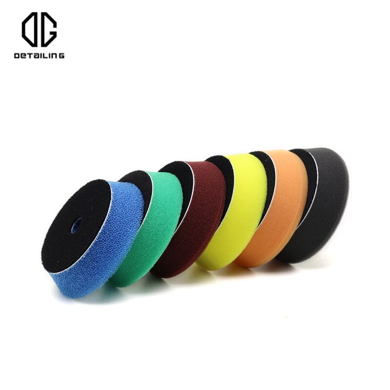 Szczegółowo 2 sztuk 80mm żółta gąbka średni podkrój lakier robić samochodu z pianki polerowanie Podkładka dla 3 cal polerka DA
