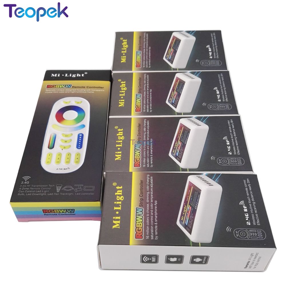 Mi.Boxer RGB CCT LED Controller (RGB+Cool White+Warm White) DC12-24V 2Ax5CH FUT039 + 2.4G RF Wireless 4-Zone Touch Remote