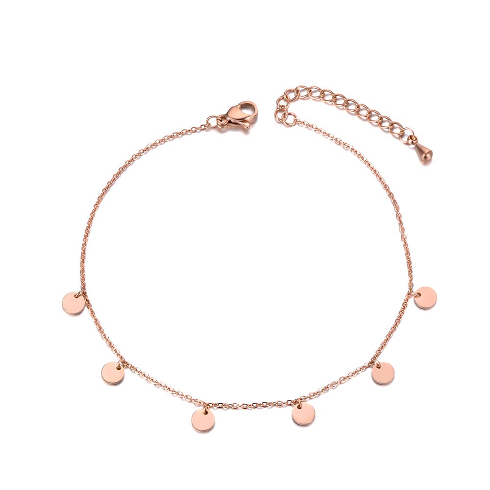 Lokaer Bohemia Rose Gold Beach Charm Anklet Foot Jewelry Stainless Steel Trendy 6pcs Tag Chain & Link Anklets For Women A19013: Default Title