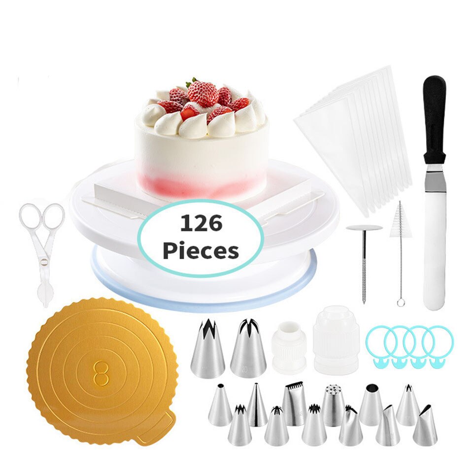 126Pcs Cake Decorating Tools Turntable Pastry Bags Nozzle Bakware Baking Accessories Baking Tools Cake Baking Set Cake Turntable