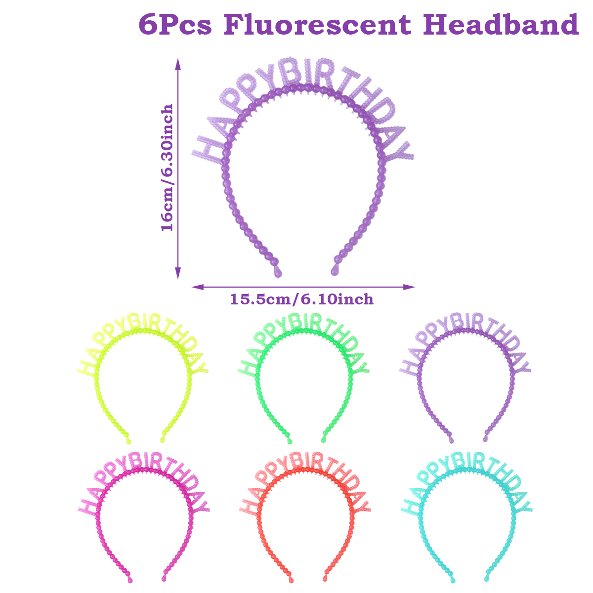 Aro de pelo fluorescente, diadema de plástico que brilla en la oscuridad, suministros para fiestas, fotomatón para decoración de cumpleaños, boda, Baby Shower, 6 uds.: Gris oscuro