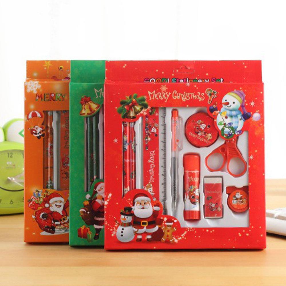Random 12Pcs/Set Pencil Ball Pen Stationery Set Christmas Student Children Eraser Sharpener Solid Glue