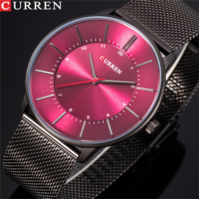 CURREN de lujo para hombre, relojes casuales impermeables de acero inoxidable, reloj de pulsera deportivo de cuarzo para hombre, reloj masculino: black red