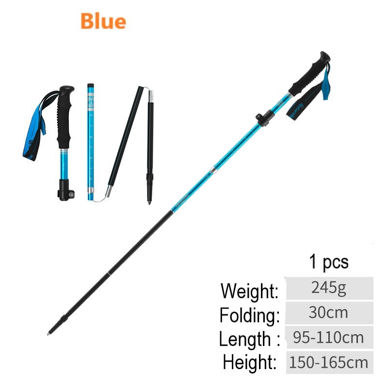 Outdoor Ultra-Light Trekking Hiking Pole Folding Trekking Pole Running Walking Sticks 7075 Aluminum Alloy Pole: 1 pcs blue