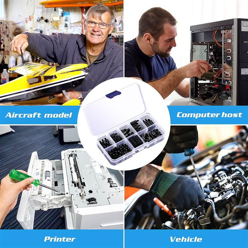ROSENICE 180 stücke M3 Nylon verhexen Abstandshalter Schrauben Muttern Abstandsbolzen Schwarz Platine Abstandsbolzen Montage Hardware- Abstandshalter Sortiment