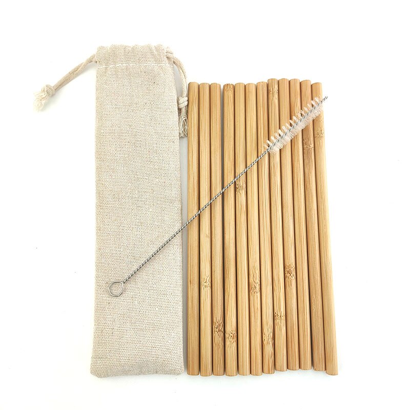12 stk / sæt bambus drikkestrå genanvendeligt miljøvenligt festkøkken med ren børste til: Default Title