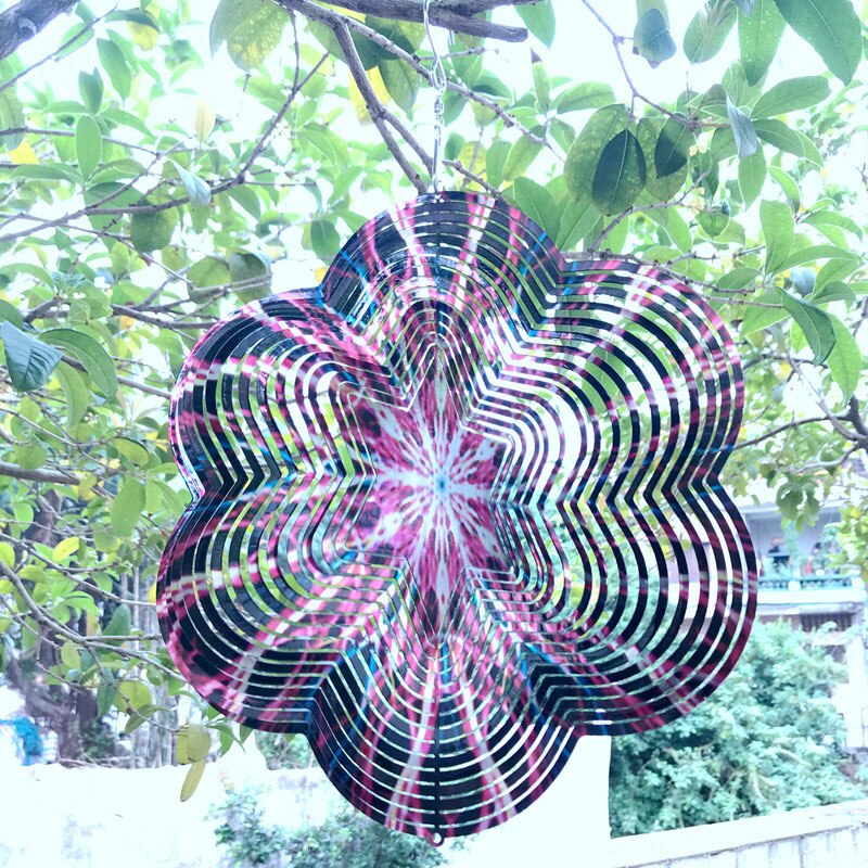 Vogels En Bloemen Rvs 3D Draaiende Wind Spinner Chime Spiegel Metalen Huis Tuin Decoratie Outdoor Indoor Ornamenten