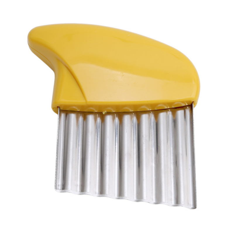 Potato Cutter Chips French Fry Maker Stainless Steel Wavy Knife French Fries Chopper Potato Knife Chopper Crinkle Wavy Slicer: Yellow