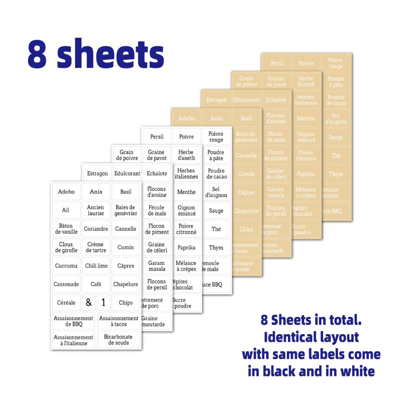 208Pcs French Language Spice Label Sticker Black And White Waterproof Pantry Organizaton Seasoning Jars Labels Kitchen Sticker