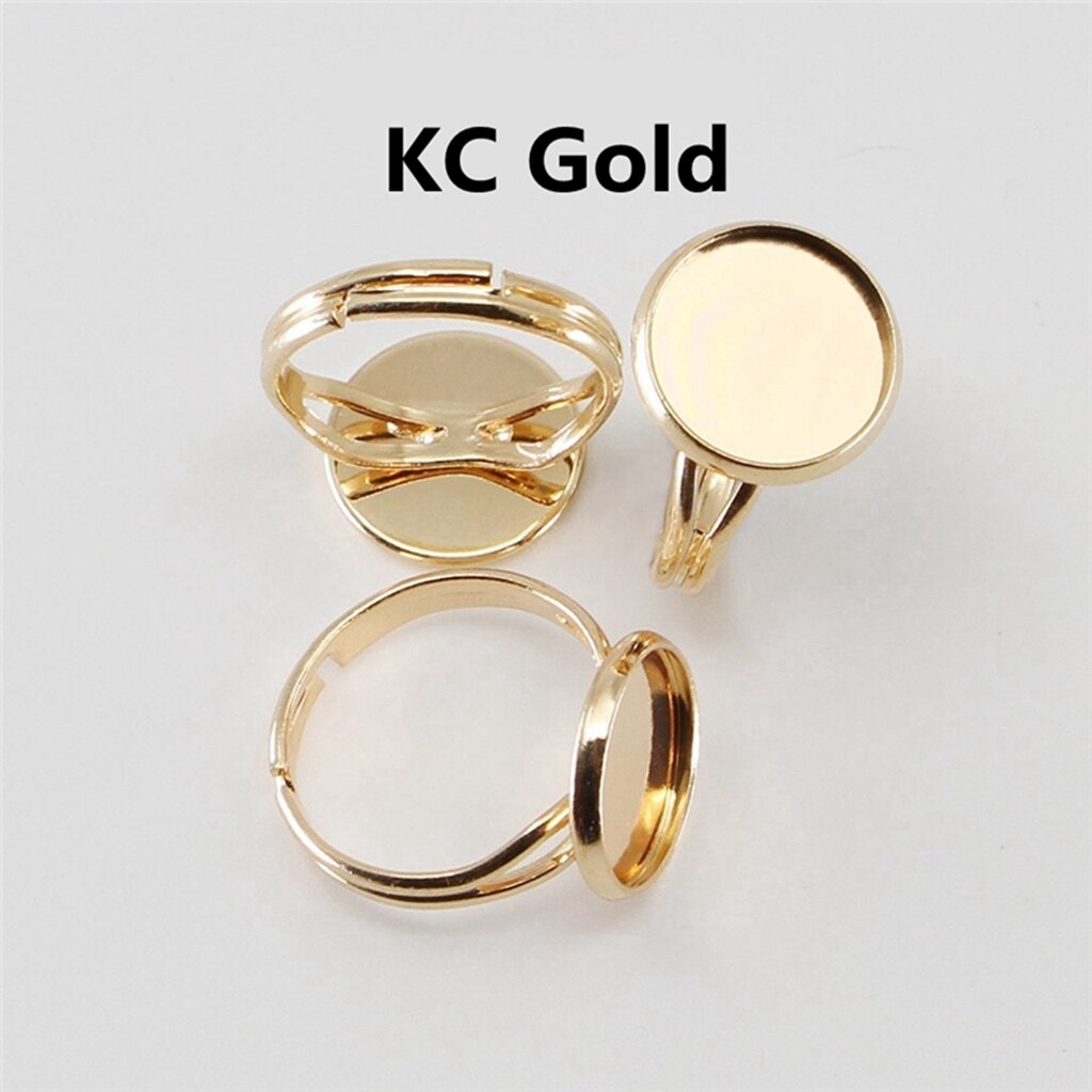 10Pcs/lot 12mm Adjustable Ring Settings Base Findings DIY Accessories Glass Cabochons Tray For Jewelry Making: KC Gold