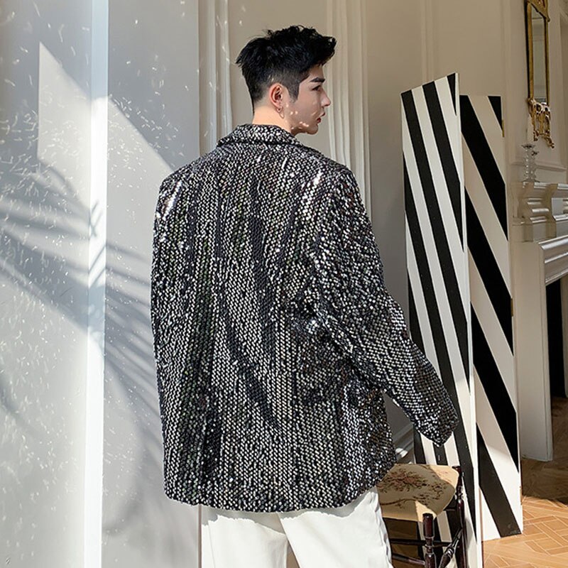 Vintage décontracté costume ample manteau pardessus hommes Sequin mâle scène spectacle Blazer veste d'extérieur femmes Blazers vestes B75