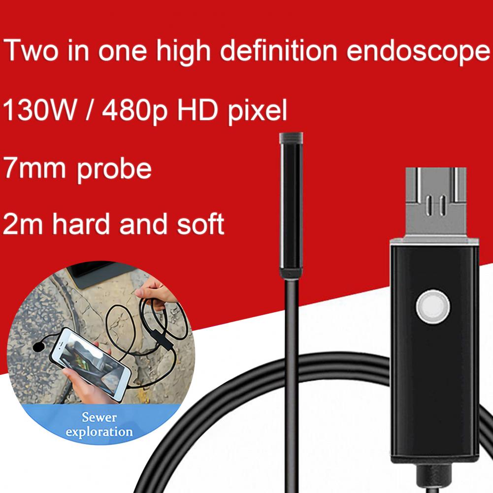 AN99 Endoscope Camera Borescope 2-in-1 Interface 7mm Flexible Wire MP4 1m/2m/5m/10m Cable Endoscope Video Inspection for Tablet